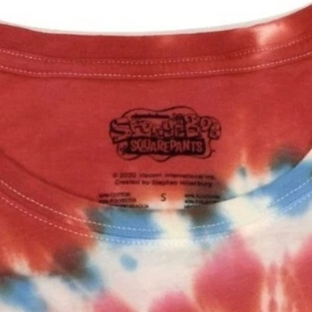 Spongebob Squarepants Juniors America Burgers Patriotic Tie Dye Shirt New - Picture 3 of 4